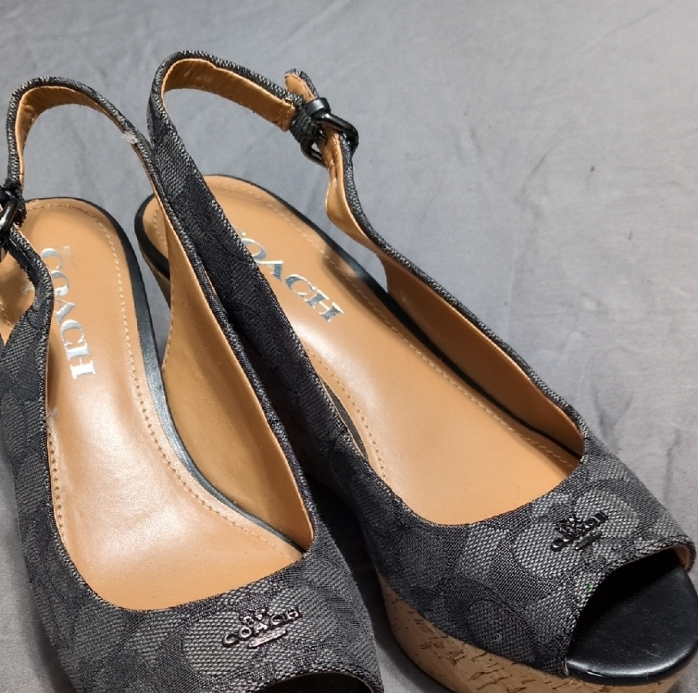 Coach Black and Tan Wedge Slingbacks